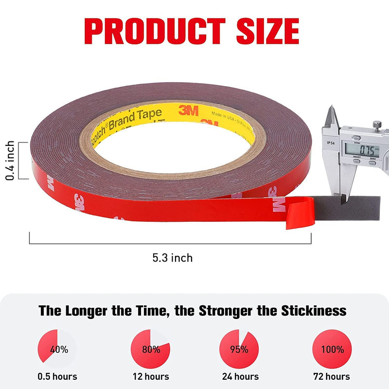 HitLights Double Sided Tape Heavy Duty (2 Pack), Waterproof Strong Mounting Adhesive Foam Tape for LED Strip, Walls, Automotive, Home Office Decor (33FT x 0.4IN) 33FT (2 Pack)