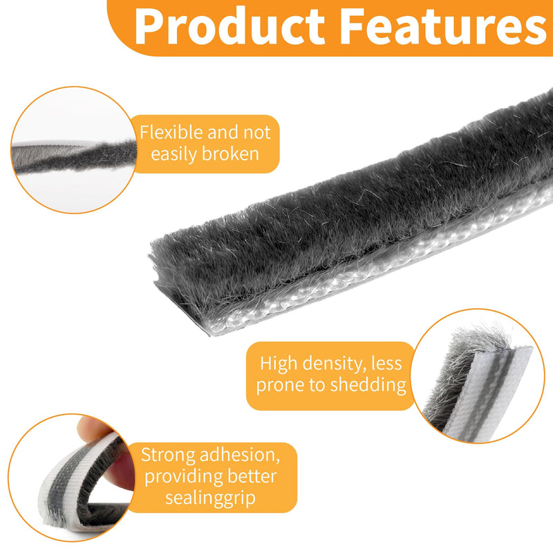 Weather Stripping Door Seal - Self-Adhesive Draft Blocker, Soundproof Insulation Tape for Door Window Frame - 0.2"x0.35"x19.6ft for Winter, Front Sliding Door Gap