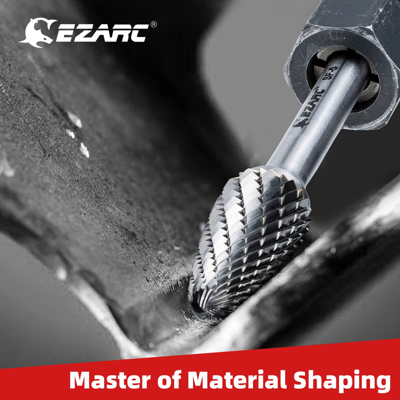 [Australia - AusPower] - EZARC Tungsten Carbide Rotary Burr Bit, SF-5 Double Cut Carbide Burr 1/4" Shank Die Grinder Cutting Burrs Bit for Metal Working & Sturdy Storage Case Single-Pack 