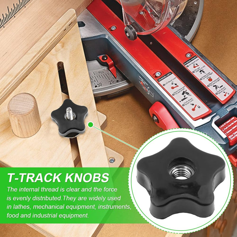 [Australia - AusPower] - 4PCS T-Track Knobs, 3/8 Inch 16 Through-Hole knobs, Five-Star Thru Threaded Knob Nuts, Star Shape Knurled Clamping Nuts for Sawing Machine, Drilling Machine, Plastic Screw-On Type(Black) 