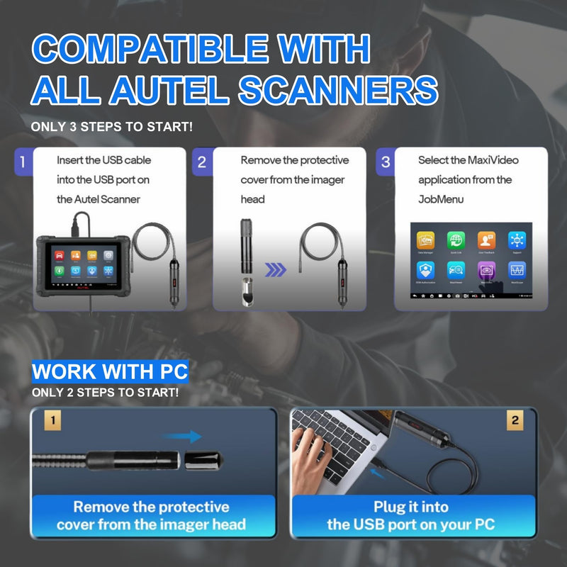 [Australia - AusPower] - Autel MaxiVideo MV108S Digital Inspection Camera Work with PC MX808 MX900 MS906Pro MS908 MS909 MS919 Ultra, Video Inspection Scope, Waterproof Imager Head, USB Industrial Endoscope, IP67 Waterproof 