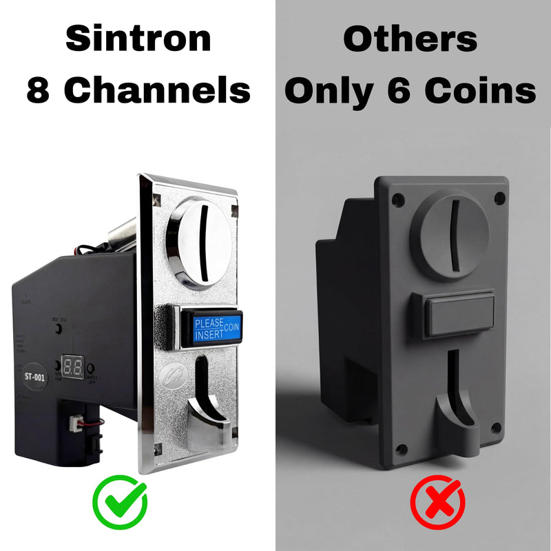 Sintron ST-001 Advanced 8-Channel Coin Acceptor Validator - Programmable Multi-Coin Selector for Automation Systems, Vending, Massage Chairs, Arcade & DIY - Works with Arduino (Pulse/Serial)
