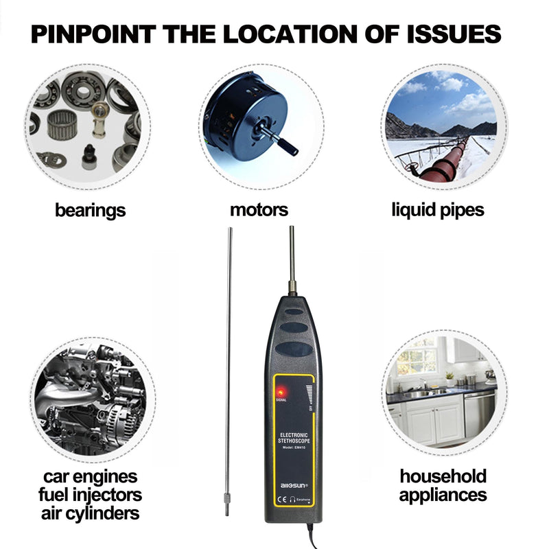 [Australia - AusPower] - Electronic Mechanic Stethoscope, Automotive Stethoscope, Car Chassis Ears Motor Cylinder Engine Stethoscope, Mechanics Diagnostic Tool Kit EM410 with Short/Long Probes & Headset 