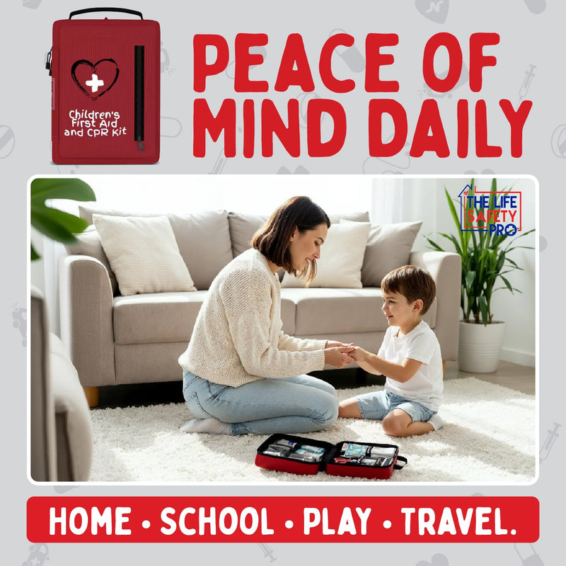 Portable First Aid Kit for Kids with CPR Shield - Ideal for Home, Car, School, Camping, and as a Travel First aid kit. Latex-Free Bandages – Children First Aid Guide by The Life Safety Pro Medium