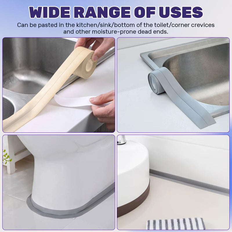 LELE LIFE 2 Rolls Caulk Tape Waterproof Self Adhesive, Toilet Caulk Strip Sealant Tape Sealing Strip for Bathroom, Kitchen, Shower, Bathtub Caulking Tape, 1.5" x 10.5Ft, Beige