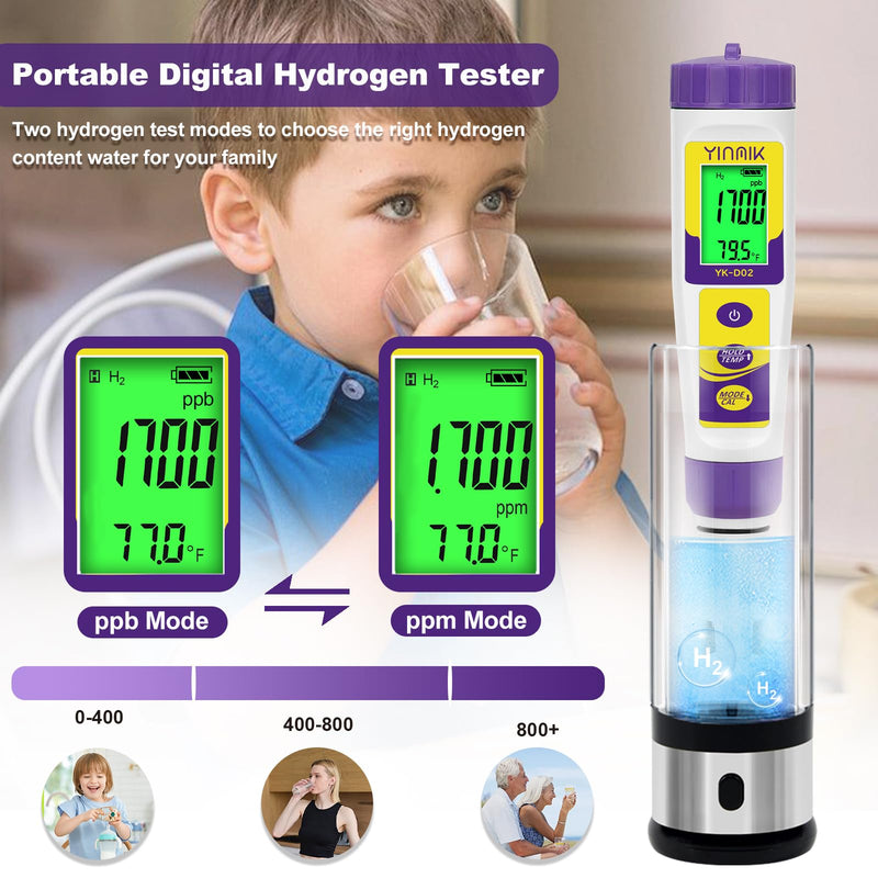 [Australia - AusPower] - Hydrogen Water Tester, ORP Meter, TDS pH Meter for Drinking Water, YINMIK 6 in 1 pH TDS H2 EC ORP Temp Water Quality Meter, Digital pH PPM EC Monitor 