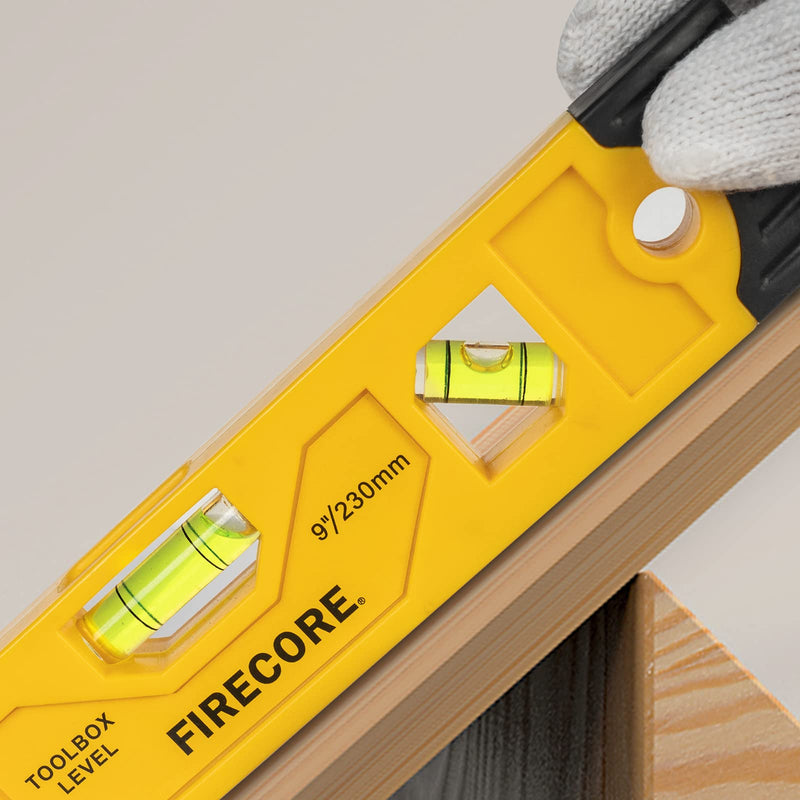 Firecore FSL230PC Spirit Level 230 mm with Magnet, Torpedo Level with 3 Bubble Spirit Levels 45°, 90° & 180° 230mm