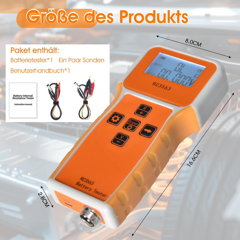 Battery Internal Resistance Tester, Measures Battery Resistance, Voltage Ohm Tester, Suitable for Home and Industry RC3563 1uΩ ~ 200 Ω/1 mV ~ ± 100 VDC (GR-T9-RC3563-B) orange