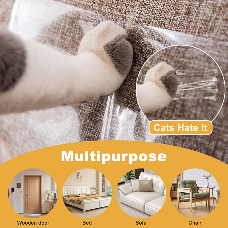 Anti Cat Scratch Tape 4 Inches x 30 Yards Pet Training Tape, Transparent Furniture Protector, Double Sided Cat & Dog Scratch Deterrent for Couch, Doors and Walls