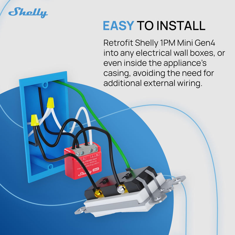 Shelly 1PM Mini Gen4 | Wi-Fi, Zigbee, Matter Smart Relay Switch with Power Metering, 1-Channel 8A | Home Automation | Alexa, SmartThings, Google, Apple HomeKit Compatible | iOS Android App (2 Pack) 2