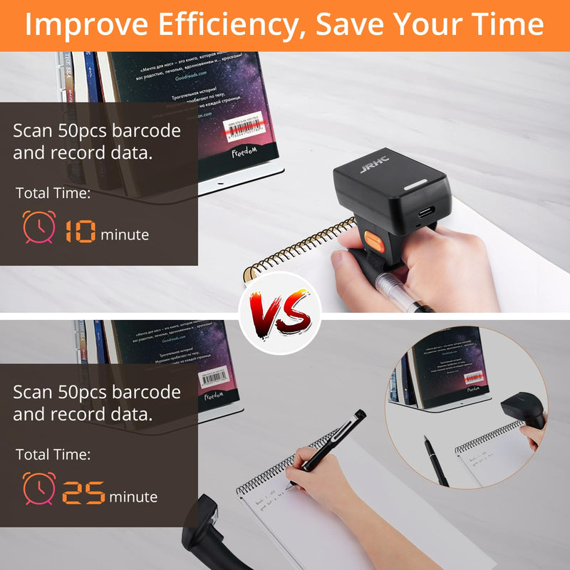[Australia - AusPower] - Finger Scanner Barcode Scanner 2D Bluetooth Ring QR Barcode Reader 2.4Ghz Wireless Portable Mini Wearable with 3 Mode Connection Bar Code Scanners for iOS Android Win Mac Warehouse Store 