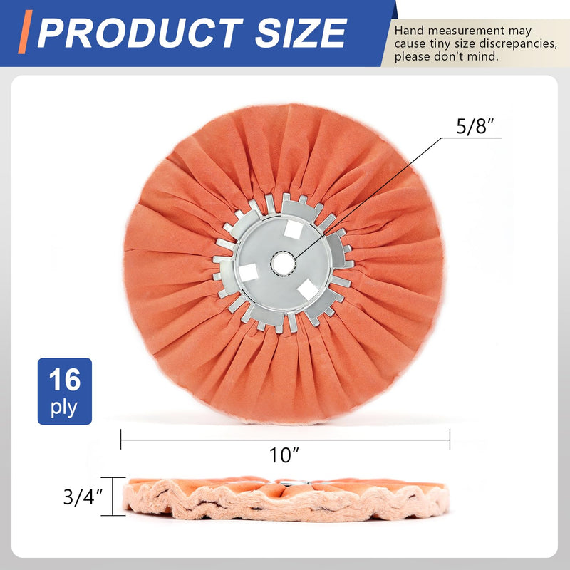 10" 16 Plys Orange Airway Buffing Wheel, 5/8'' Arbor Hole, Medium Cut for Angle Grinder, High-Efficiency for Aluminum, Stainless Steel & Chrome 1 pcs Medium 1pcs