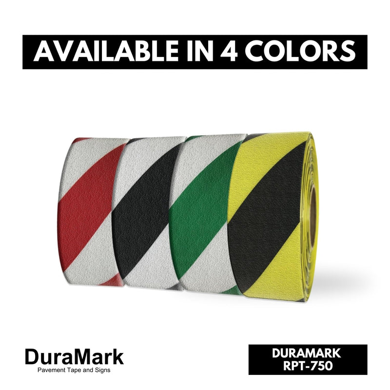 DuraMark RPT-750 Hazard Safety Warning Stripe Tape, Outdoor Heavy Duty Rubber Base Safety Tape, Reflective Slip Resistant Pavement Marking Adhesive Tape for Hazardous Areas (Green & White, 2" x 18') 2 Inch x 18 Ft Green/White