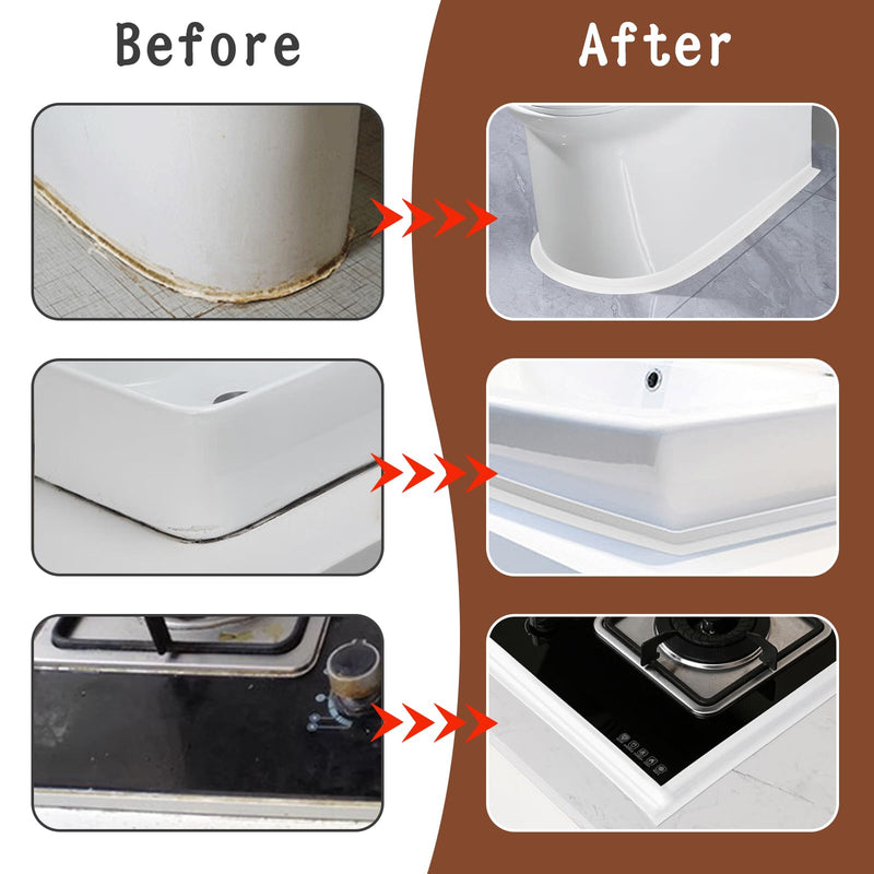 [Australia - AusPower] - Caulk Tape, 2 Rolls Caulking Tape Sealant Strip, White Caulk Tape Waterproof Self Adhesive, Bathroom Shower Bathtub Toilet Caulk Strip with Sealing Tool(1.5"x10.5Ft) 