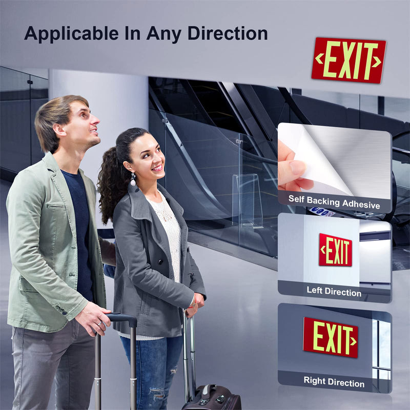 [Australia - AusPower] - Photoluminescent Exit Sign Aluminum - Adhesive Backing Glow In The Dark - Removable Arrows Included - 12x7 Inches - Non Electrical Red Exit Light For 50 Feet Visibility (2 Pack) 2 Pack 