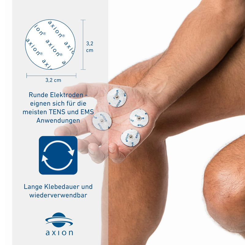 [Australia - AusPower] - 16 round electrode pads, diameter 32 mm, compatible with TENS devices and EMS trainers from Sanitas (such as SEM 40.41) and Beurer (such as EM 40.41), reusable, certified medical device from axion 