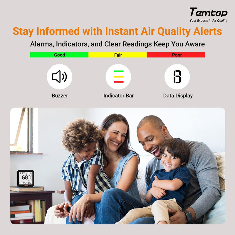[Australia - AusPower] - Temtop CO2 Bluetooth Meter Room Air with App Connection, Real Time CO2 Monitoring, Temperature & Humidity, Alarm Function, for Healthy Air Quality Home and Office, C10-2ND Co₂ With App 