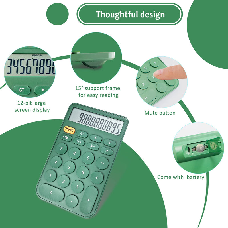 [Australia - AusPower] - Standard Calculator 12 Digit,Desktop Large Display and Buttons,Calculator with Large LCD Display for Office,School, Home & Business Use,Automatic Sleep,with Battery (Green) 5.5in Green 