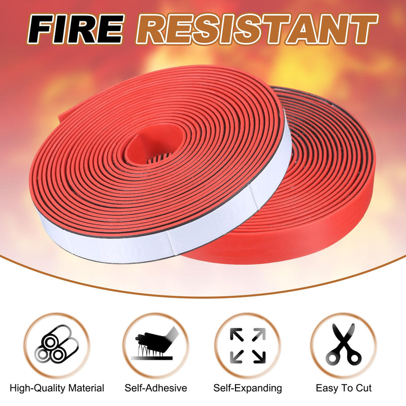 PATIKIL Smoke Fire Seal Strip, 16.4 Feet Expandable Door Seal Tape Self Adhesive Graphite Rubber Composite Material for Fire Rated Windows Steel Doors, 0.39" W x 0.08" T, Red 10mmW x 2mmT