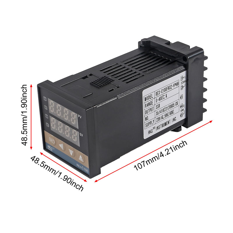 [Australia - AusPower] - UMLIFE PID Temperature Controller REX-C100 REX C100 Thermostat Kit High Voltage 100ACV to 240ACV+ SSR Relay SSR-25DA+ K Thermocouple Thread Probe and White Heat Sink 