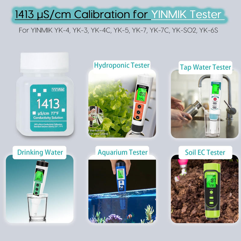 [Australia - AusPower] - 1413 ?S/cm Calibration Solution, Conductivity Salt Standard Buffer Solution for 5 in 1 Salinity Tester, EC Meter, TDS Meter, 7 in 1 Multi-Parameter Tester Calibration, 4 Bottles of 50mL 1413 ?S/cm Solution 