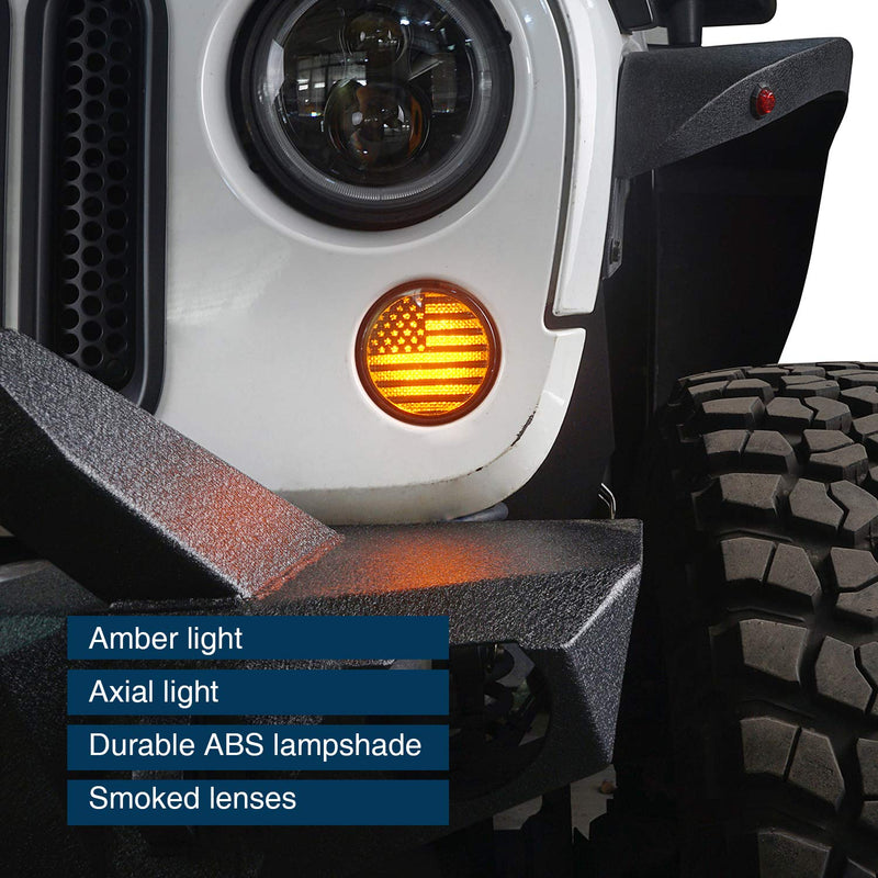 u-Box Wrangler JK US Flag Imaged LED Turn Signal Front Lights Amber LED Indicator Blinker for 2007-2018 Jeep Wrangler JK JKU Unlimited