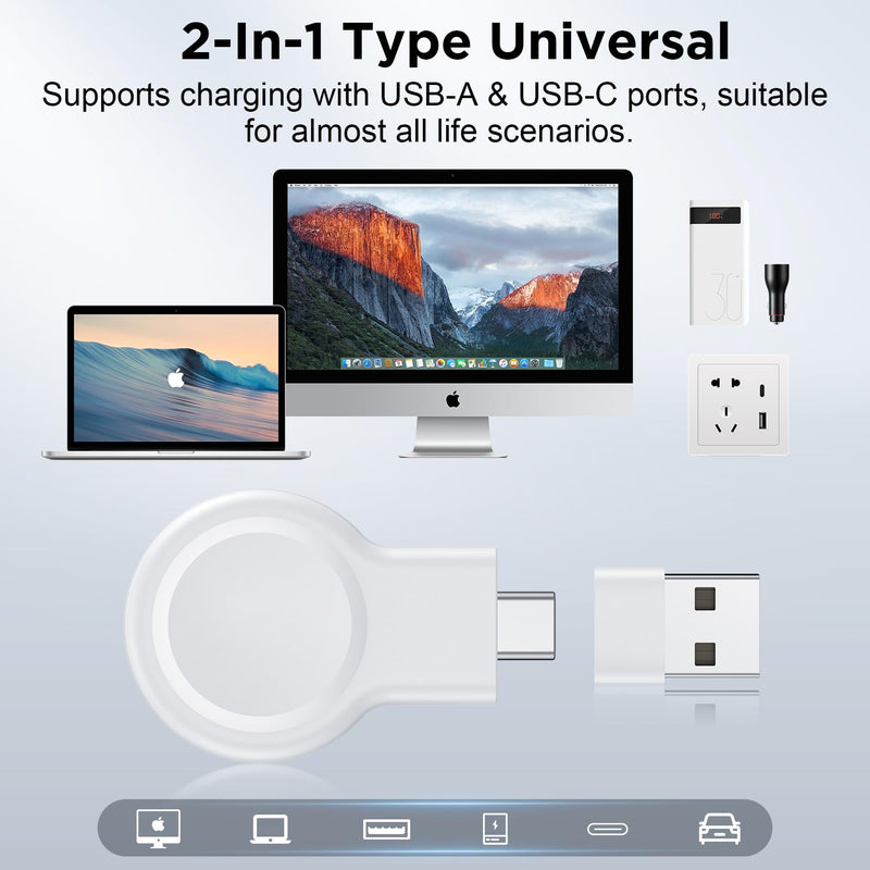 [Australia - AusPower] - 𝟐𝟎𝟐𝟒 𝐔𝐩𝐠𝐫𝐚𝐝𝐞 for Apple Watch Charger,Magnetic Portable iWatch Charger USB C&USB A Fast Wireless Charging Travel Battery Charger for iWatch Ultra2/Ultra/SE2/SE Series 9/8/7/6/5/4/3/2/1 AA-White 