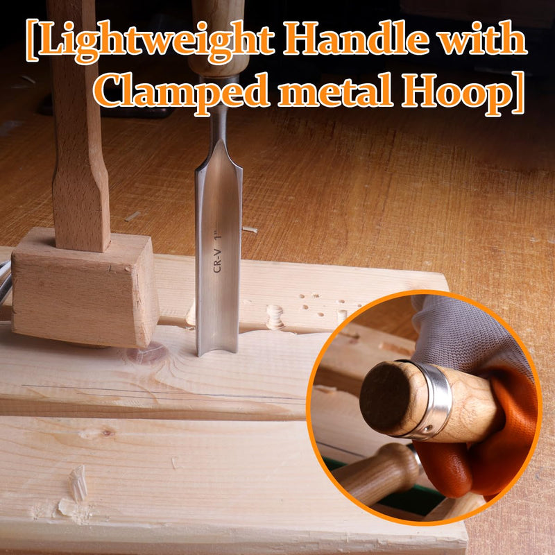 [Australia - AusPower] - ATOPLEE 4 Pieces Wood Chisel Set for Woodworking, Professional Wood Chisel Tool Carpenter Gouge CR-V Steel Semi-Circular Edge Sharp Blade 8mm(5/16")/12mm(1/2")/18mm(3/4")/25mm(1") (Full Size-4PCS) Full Size-4PCS 