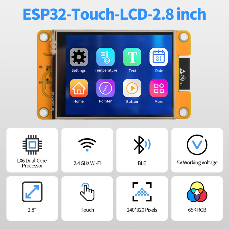 diymore For ESP32 Display, for ESP32 Development Board with WiFi Bluetooth, 2.8 Inch 240 x 320 LCD Display, Intelligent TFT Module Touchscreen High Speed IoT Connectivity Compatible with LVGL/GUI