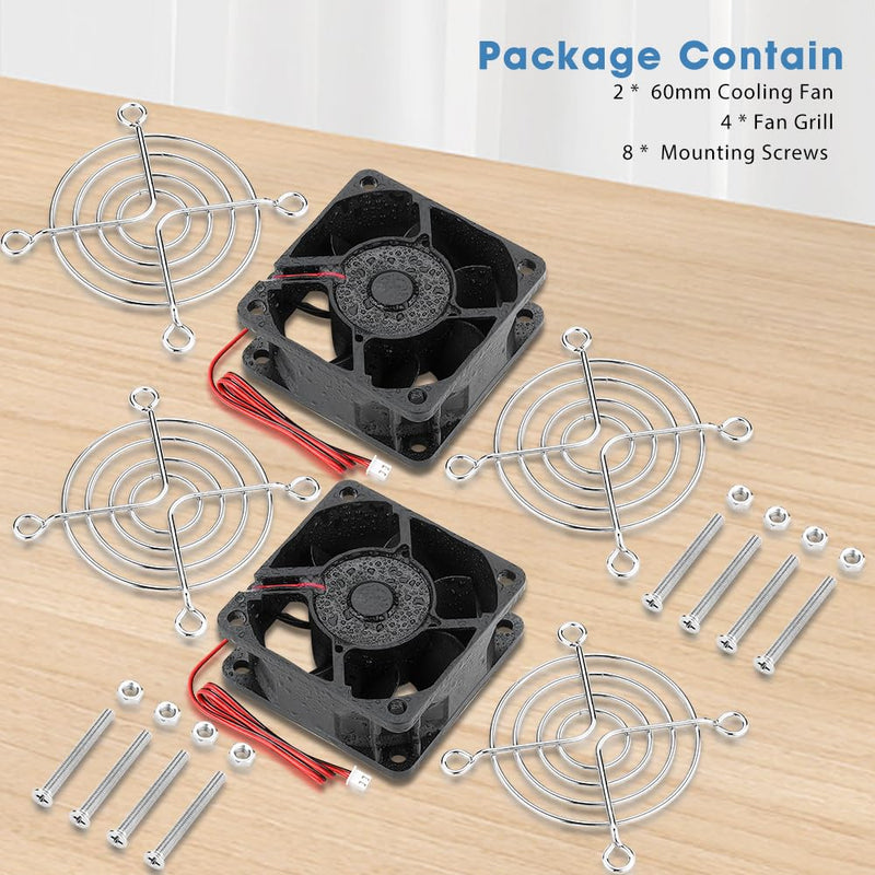 GDSTIME Pack of 2 12V Waterproof Fan 60mm IP68 Dual Ball Bearings | 60 mm fan waterproof 12 V fan 60 mm IP68 4500 rpm 6 cm case fan for PC computer 2 pieces 60x25mm fan IP68
