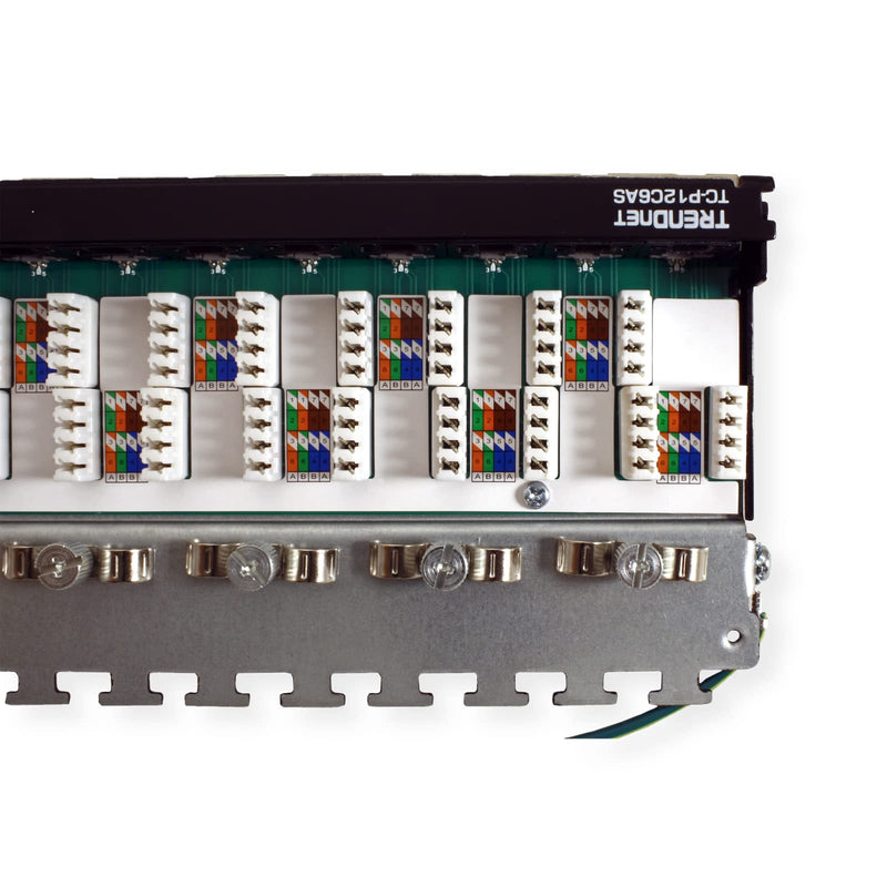 TRENDnet 12-Port Cat6A Shielded Patch Panel, 10G Ready, Cat5e,Cat6,Cat6A Compatible, Metal Housing, Color-Coded Labeling for T568A and T568B Wiring,Cable Management,Wall Mountable, Black,TC-P12C6AS 12 port