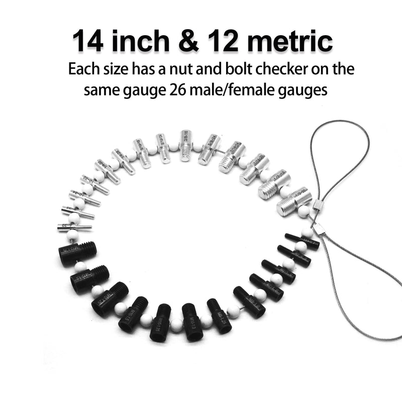 [Australia - AusPower] - Nut and Bolt Thread Checker (Inch & Metric) - 26/44 Male/Female Thread Identifier Gauges - 14 Inch & 12 Metric Sizes (26 Gauges-14 Inch & 12 Metric) 26 Gauges-14 Inch & 12 Metric 