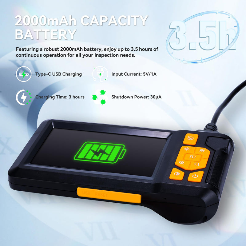 [Australia - AusPower] - 4.3" HD Endoscope Camera, IP67 Waterproof Inspection Borescope, 1080P Snake Camera with 8 LED Lights, 16.4FT Semi-Rigid Cable, Digital Sewer Camera for Home & Industrial Use 4.3" Single Len 