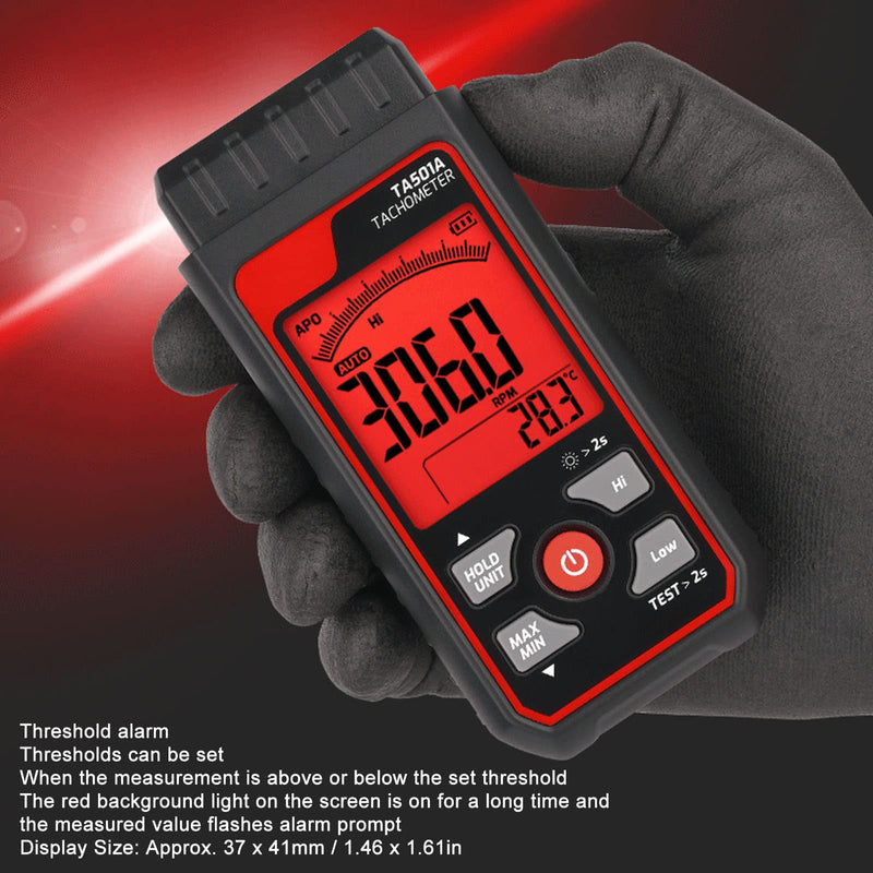 [Australia - AusPower] - Tachometer 2.5 RPM to 999999 RPM Digital Display Black Non-Contact Tachometer for Devices 