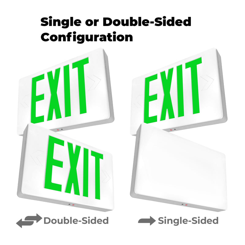 LFI Lights | Thin Green Exit Sign | All LED | White Thermoplastic Housing | Hardwired with Battery Backup | Optional Double Face and Knock Out Arrows Included | UL Listed | (1 Pack) | LEDT-G 1 Pack