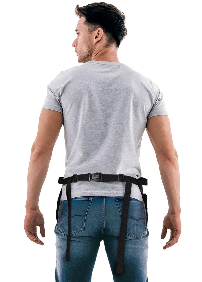 Under NY Sky Salon Waist Apron - Vegan Leather - 9 Pockets, 3 Loops - Hair Cut Holster for Tool Storage, Shears, Brush, Trimmer - Belt Pouch - Hair Stylist, Makeup Artist, Barber, Cosmetology - Black Waist Apron Black