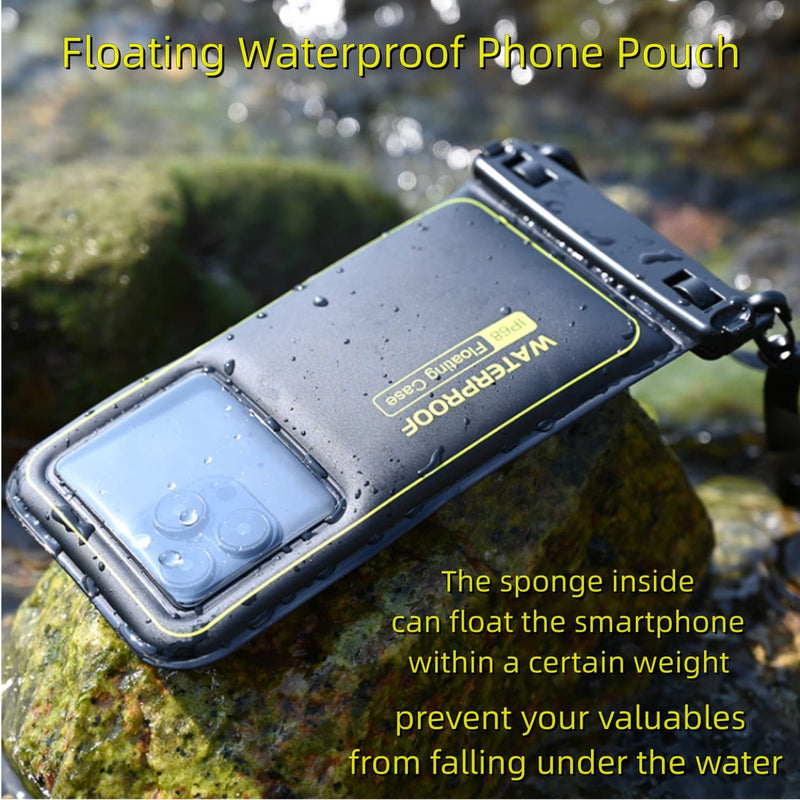 [Australia - AusPower] - IP68 Floating Waterproof Phone Pouch, Universal Sponge Water Proof Cell Phone Case Bag with Adjustable Lanyard, Protector Pouch for iPhone 15 14 13 12 11 Pro Max Samsung Google, Up to 6.7'' Black 6.7" 