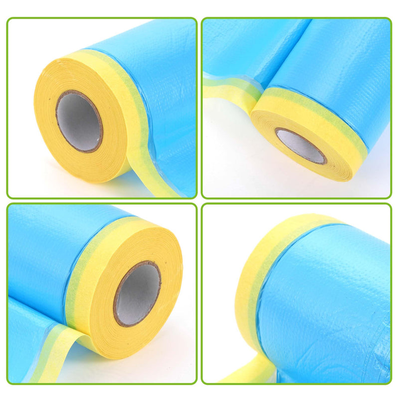 Pre-Taped Masking Film Plastic Cover PE Film Masking Paper 1 Pc 2500x55cm / 82.02ftx21.65" Yellow Blue