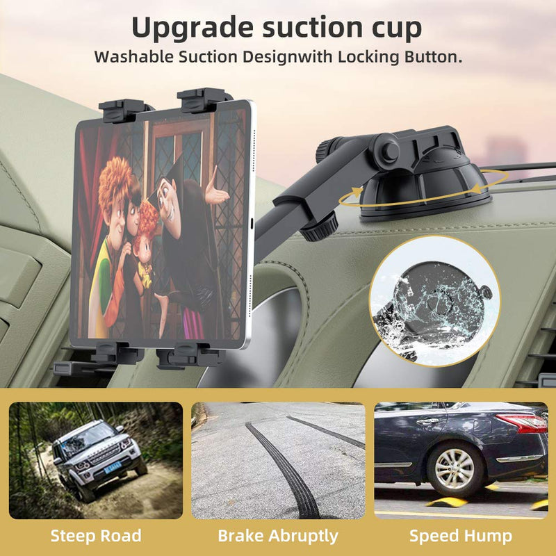 [Australia - AusPower] - Tablet Holder Car Mount for Apple iPad Samsung Galaxy Tab All 6"-11" Tablets, Cars Air Vent with Dashboard Windshield Strong Suction Cup Mount 360° Rotation Adjustable Telescopic Arm Tablet Holder Big 