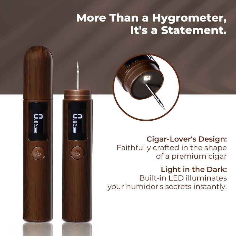 GLENCREAG Single Probe Cigar Hygrometer, Rechargeable Digital Humidity Meter with LED Light, Precision Moisture Tester for Humidors, Ideal Gift for Cigar Collectors, Enthusiasts, or Men