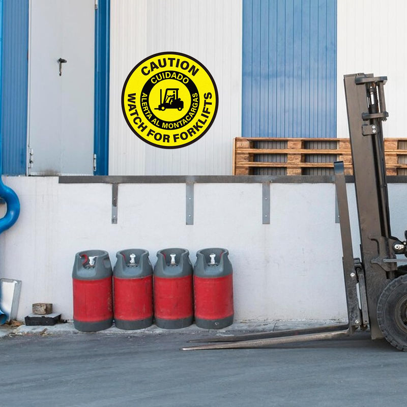 5 Pack Caution Watch for Forklifts Bilingual Sign Look Out for Lift Truck Traffic Floor Sticker 17 × 17 Inches Self Adhesive Vinyl Waterproof Anti-Slip Signage for Office Work Site Warehouse 5 Pack