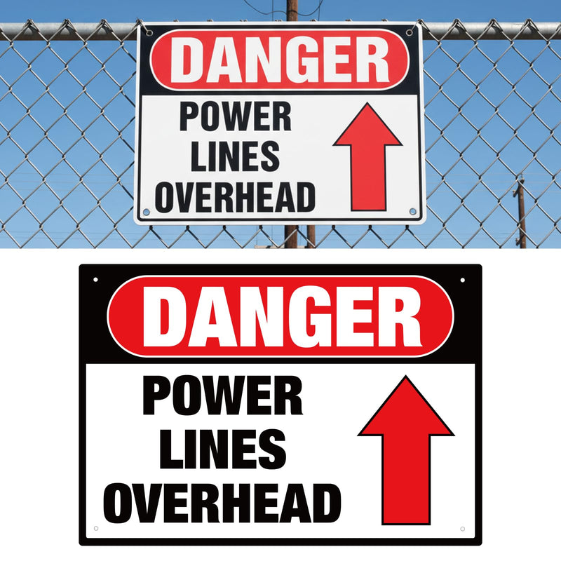 Tudomro 1 Pcs Danger: Power Lines Overhead Sign - 20" x 14" Aluminum Rounded Corners English Warning Sign for Indoor Outdoor, Pre-drill Holes at 4 Corners - OSHA Compliant