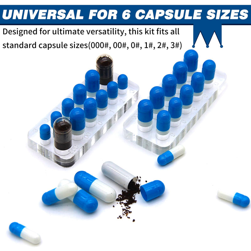 [Australia - AusPower] - Capsules Filling Machine Tray Kit - 12Pcs Powder Tamper Capsule Holder Filler Maker Tool - Empty Gel Lab Scoops Tiny Spatula Micro Spoon Funnel Quick Fill Tools Size #000 00 0 1 2 3 