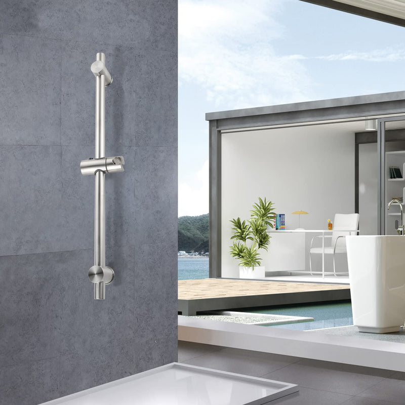 24 Inch Shower Slide Bar, Adjustable Shower Bar For Handheld Shower Wall Mount, Brushed Nickel Stainless Shower Head Slide Bar