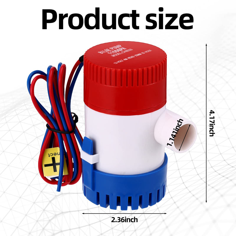 Lounsweer 1-1/8 Inch Boat Bilge Pump Plumbing Kit 12v 1100gph Electric Boat Bilge Water Pump 6 ft Kink-free Flexible PVC Hose 2 Pcs Hose Clamps Thruhull Fitting for Marine Ponds Pools (Black) Black