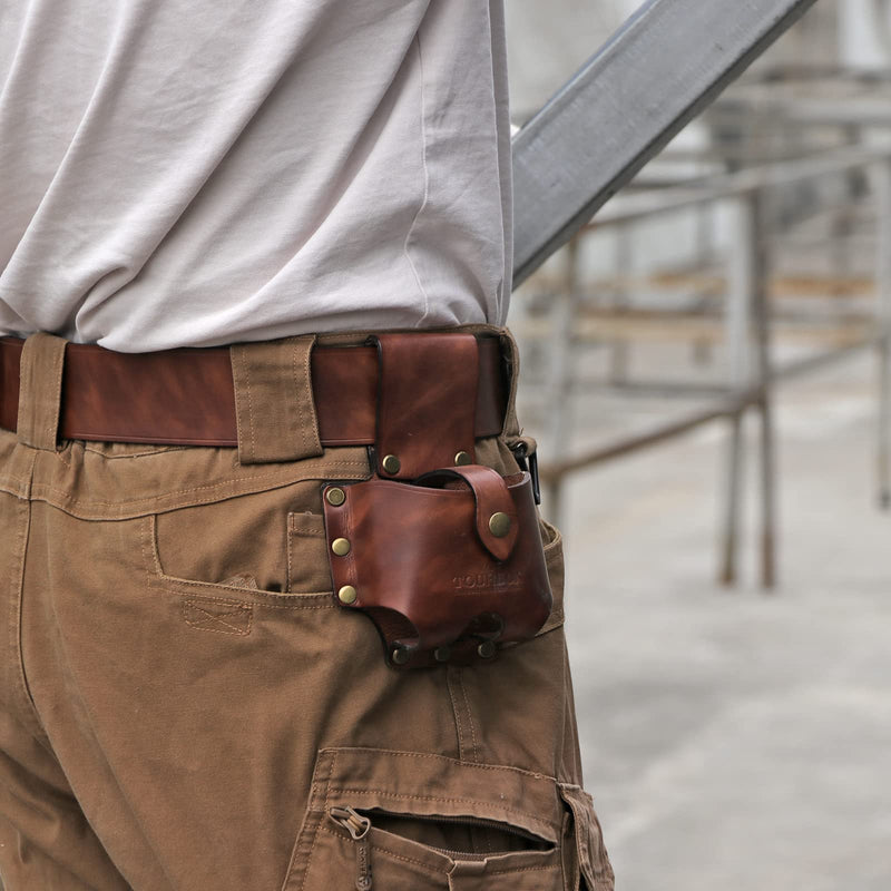 TOURBON Leather Tape Measure Pouch Belt Tool Carrier Holder