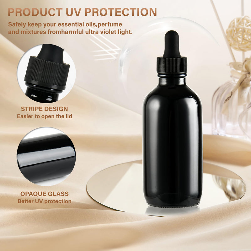[Australia - AusPower] - 4 Pcs 4oz Black Glass Eye Dropper Bottle, Tincture Bottles With Leak-Proof Design, Stronger Suction for All Kinds of Mixed Liquids 4oz-4Pack 