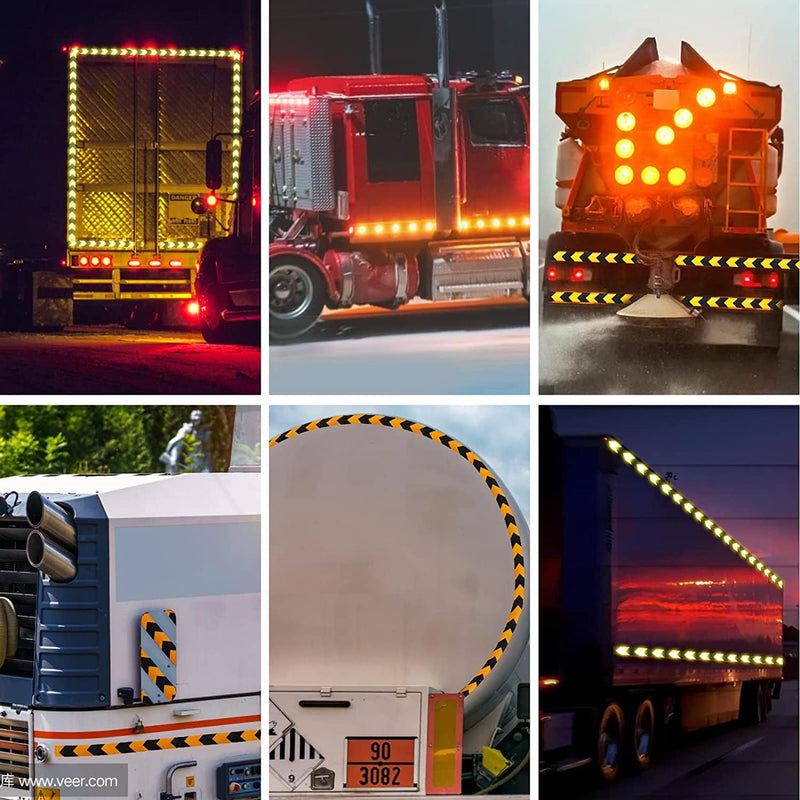 Reflective Tape, Waterproof Self Adhesive Dot Reflective Tape Outdoor Safety Caution Reflector for Trailers, Bikes, Cars（Black Yellow, 4 Inch x 32.8 Feet） Black Yellow