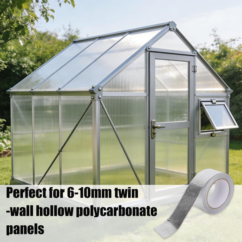 2pcs Heavy Duty Aluminum Polycarbonate Tape, 20m/65.6ft Per Roll 5cm/1.97in Wide Waterproof Self-Adhesive Sealing Insulation Duct Foil Vent Tape for Greenhouse Roof Outdoor Green House Panels Repairs