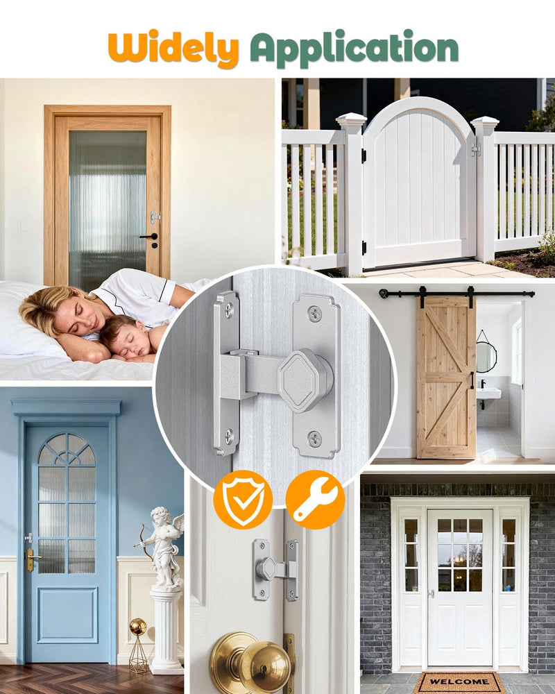 90 Degree Flip Barn Door Lock, Small Right Angle Lock Latch, Sliding Door Latches for Cabinets, Bathroom, Barn, Shed, Garden, Window - Safety & Privacy Hardware (Silver-4PCS) Silver-4PCS